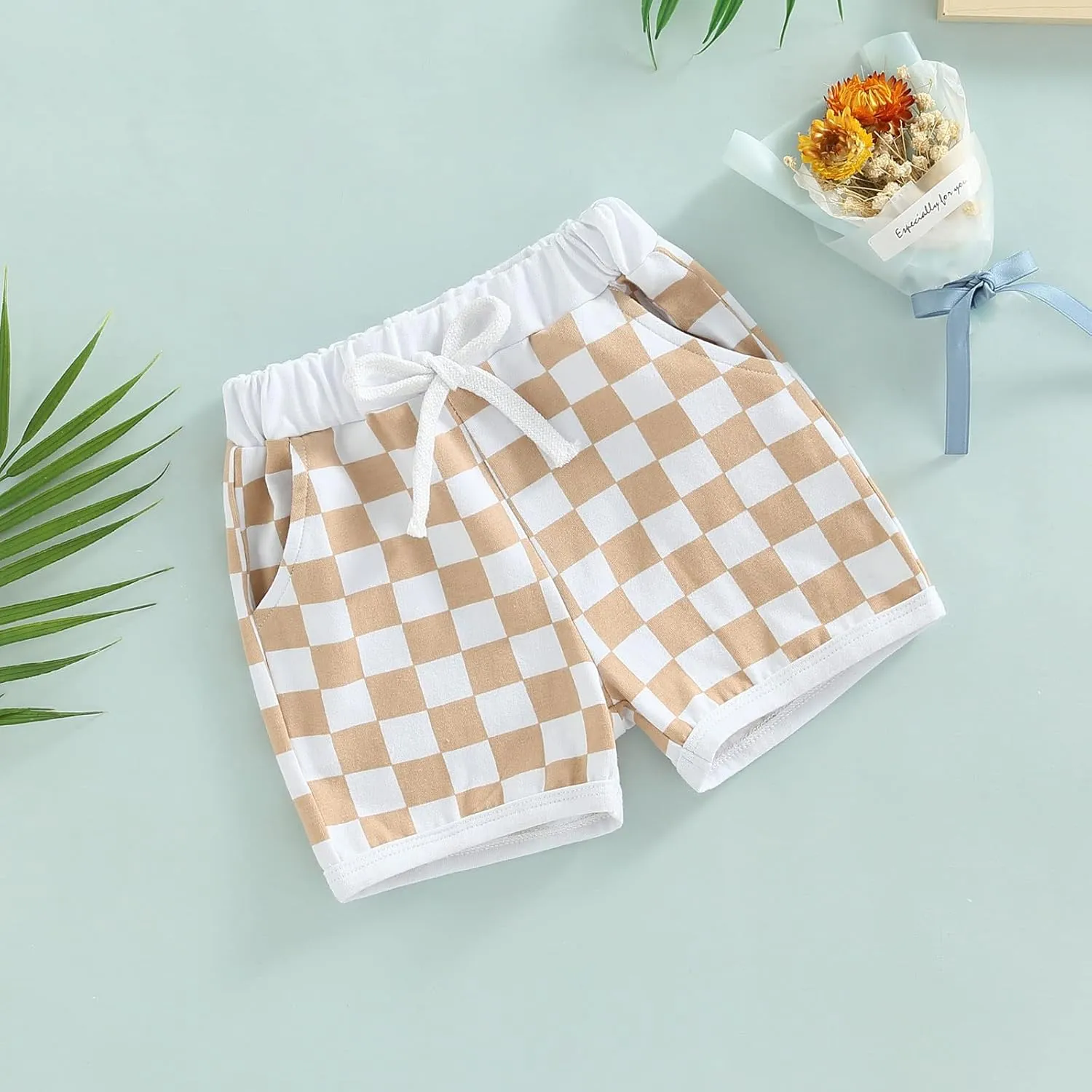 Infant Toddler Baby Boy Casual Checkerboard Plaid Cotton Elastic Waist Jogger Shorts Summer Clothes