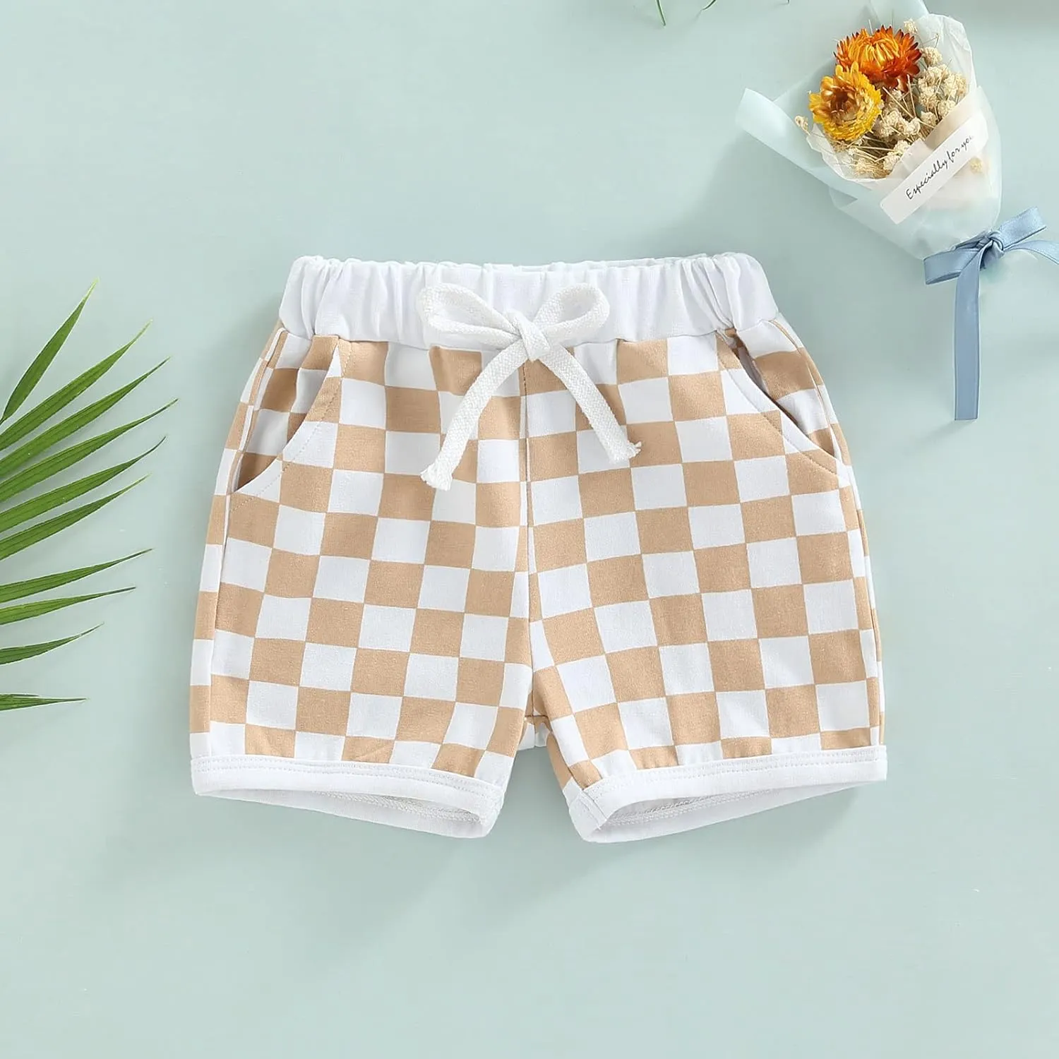 Infant Toddler Baby Boy Casual Checkerboard Plaid Cotton Elastic Waist Jogger Shorts Summer Clothes