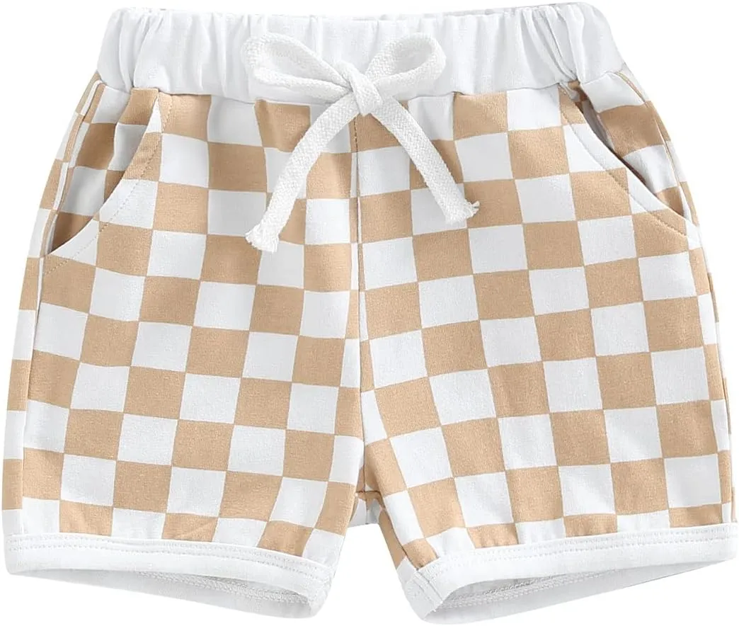 Infant Toddler Baby Boy Casual Checkerboard Plaid Cotton Elastic Waist Jogger Shorts Summer Clothes