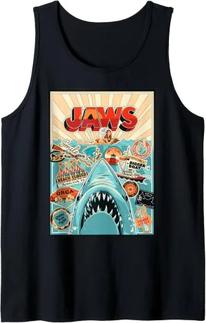 Jaws 50th Anniversary Poster Amity Sticker Collage 2-Sided Tank Top