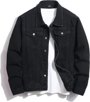 Jean Jacket Men, Men's Denim Jacket Distressed Ripped Slim Fit Stretch Trucker Jackets Classic Casual Denim Coat