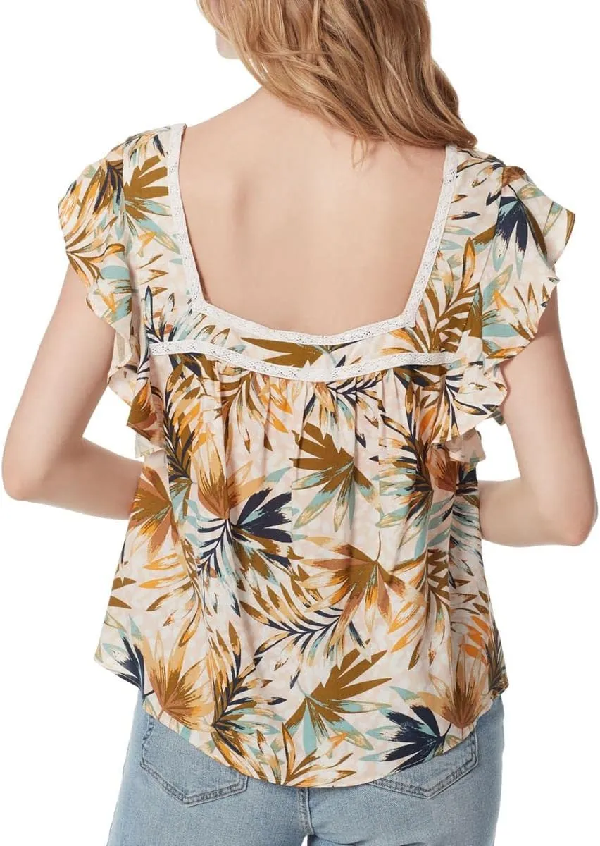 Jessica Simpson Women's Lauryn Sweetheart Neckline Ruffle Sleeve Pullover Top Standard