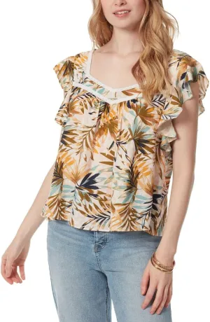 Jessica Simpson Women's Lauryn Sweetheart Neckline Ruffle Sleeve Pullover Top Standard