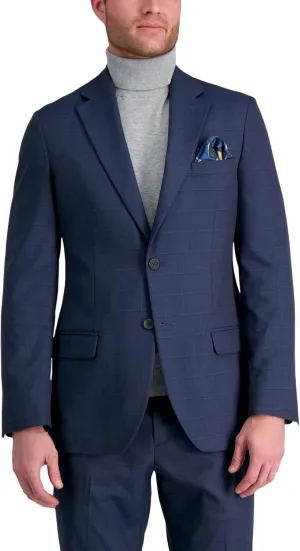 J.M. Haggar Men's JMH Premium Stretch Tailored Fit Suit Separate Pants, Blue Windowpane-Jacket, 46