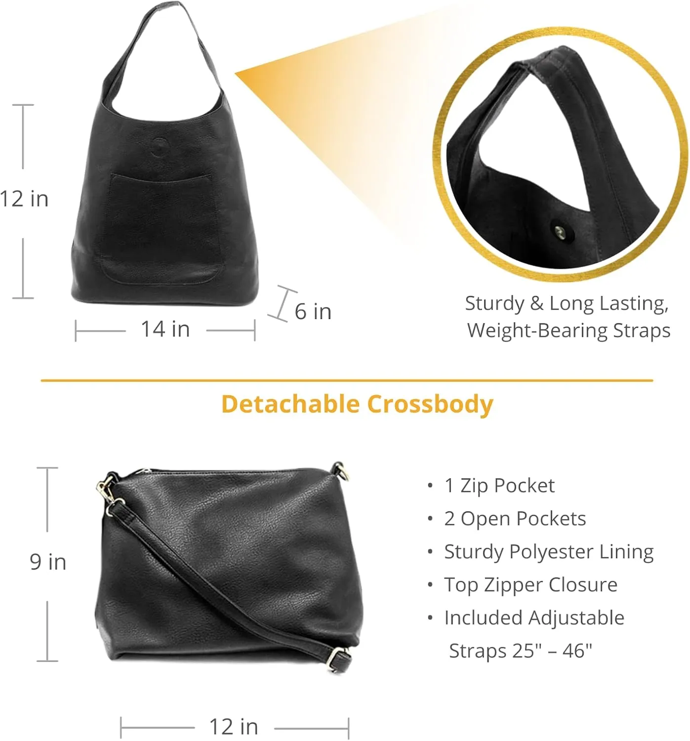 Joy Susan Womens Molly Slouchy 2-in-1 Hobo Handbag