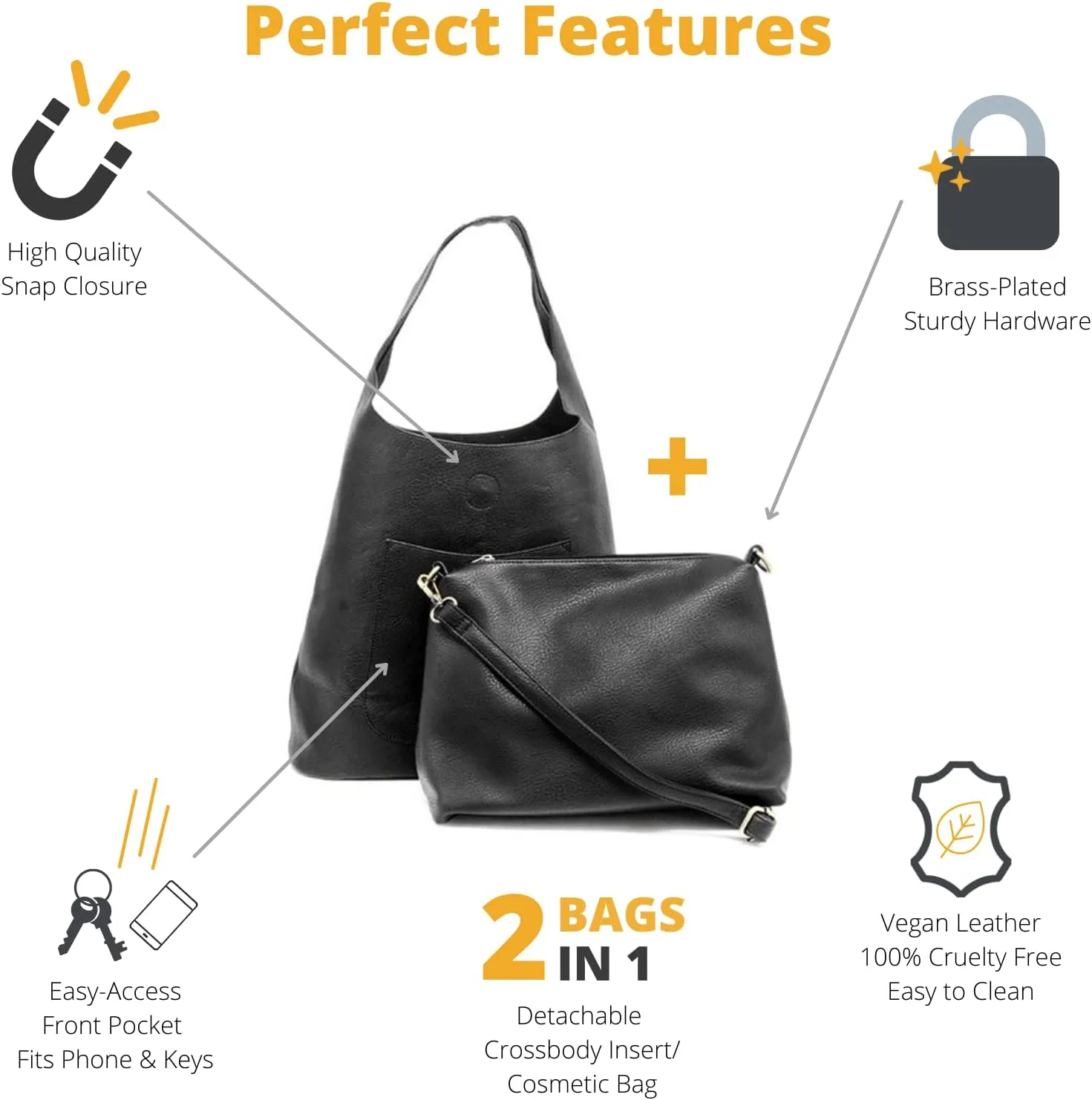 Joy Susan Womens Molly Slouchy 2-in-1 Hobo Handbag
