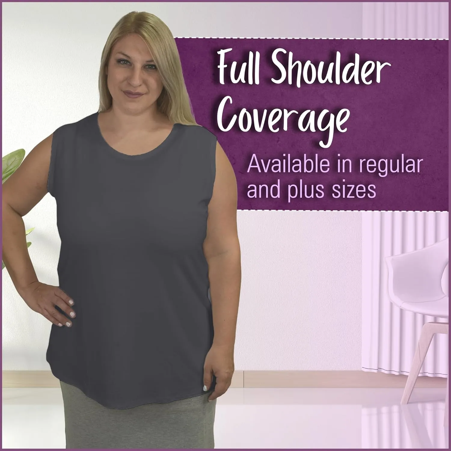 Kosher Casual Modest High Neck Tank Top for Women Full-Shoulder Sleeveless Shell
