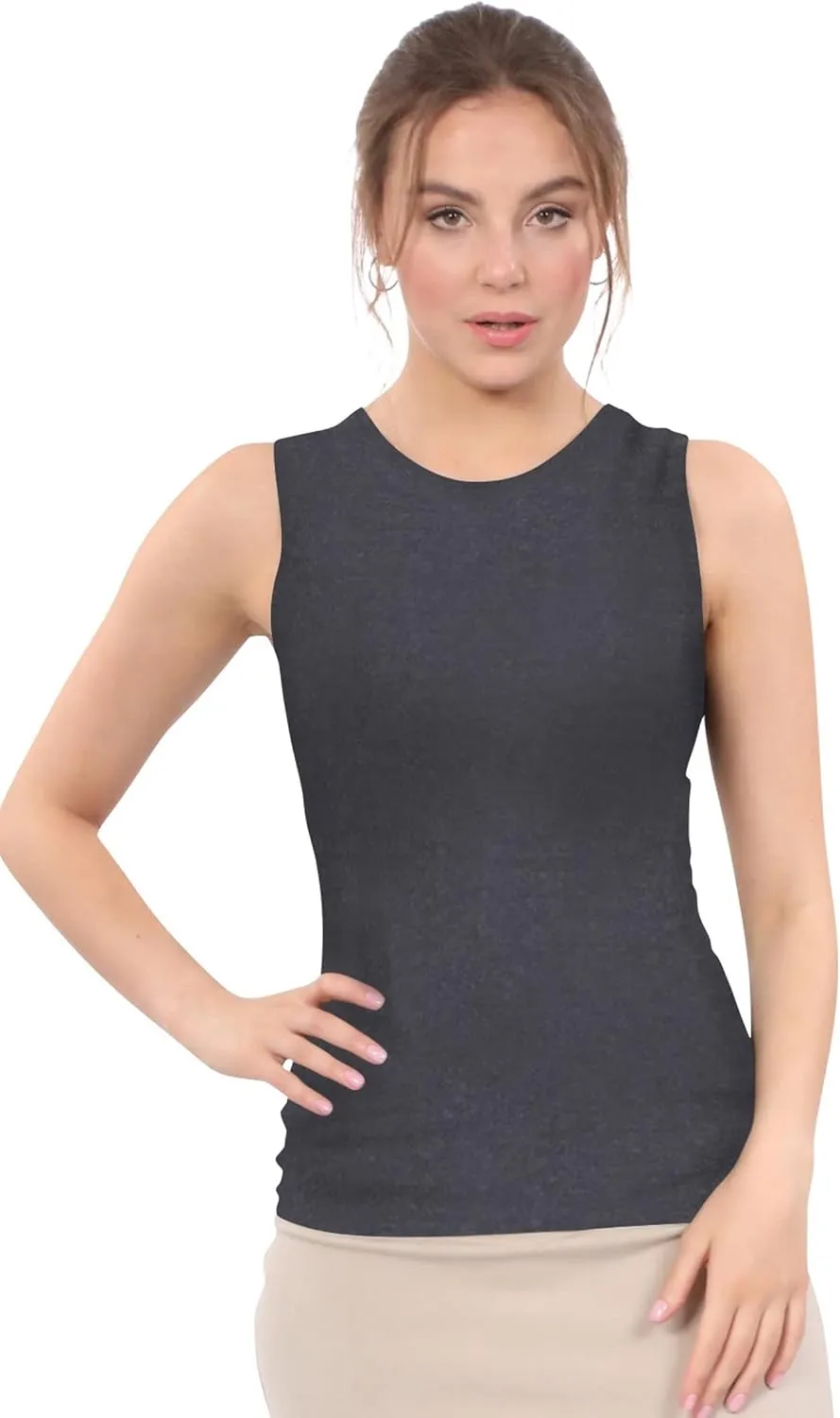 Kosher Casual Modest High Neck Tank Top for Women Full-Shoulder Sleeveless Shell