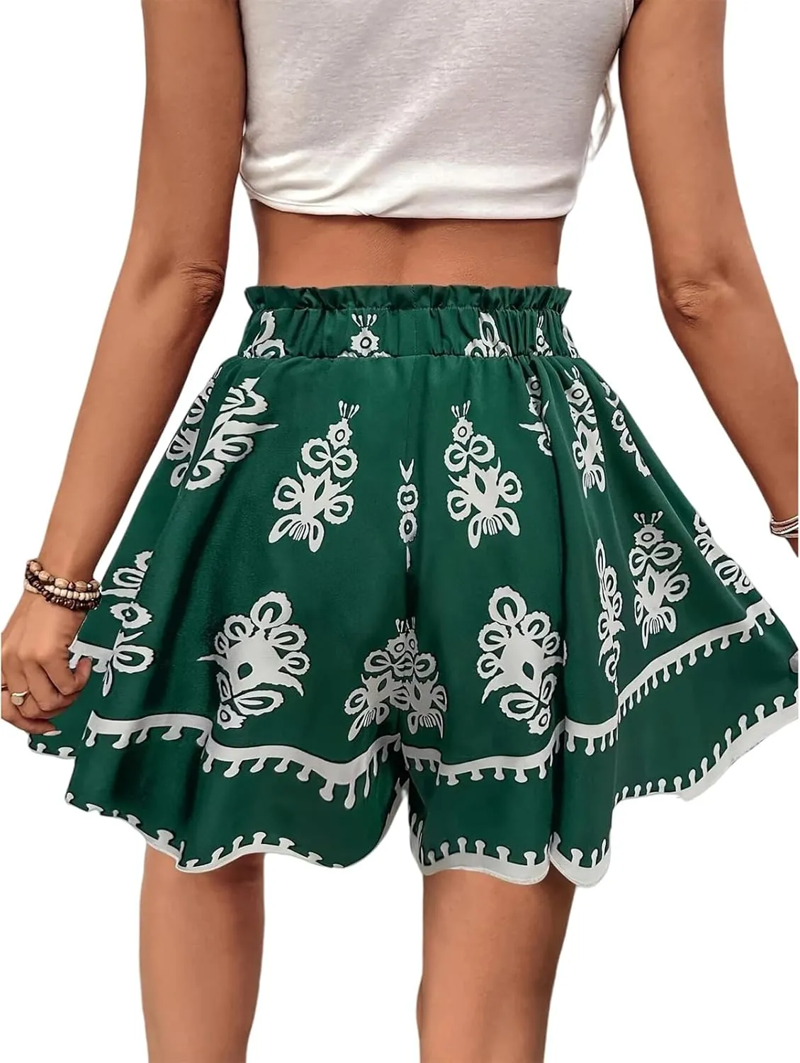 Kubbon Flowy Shorts for Women Floral Printed Shorts High Waist Boho Skorts Casual Baggy Ruffle Tennis Skirts Summer Clothes