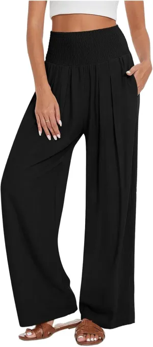 Kubbon Women's Linen Palazzo Pants Wide Leg High-Waist Yoga Sweatpants Casual Flowy Sport Loose Beach Trousers with Pockets