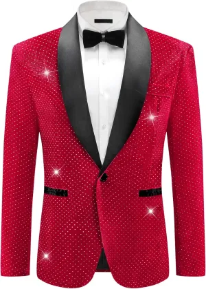 Lars Amadeus Sparkly Blazer for Men's Glitter Diamond Tuxedo Jacket Wedding Rhinestone Shiny Sports Coat