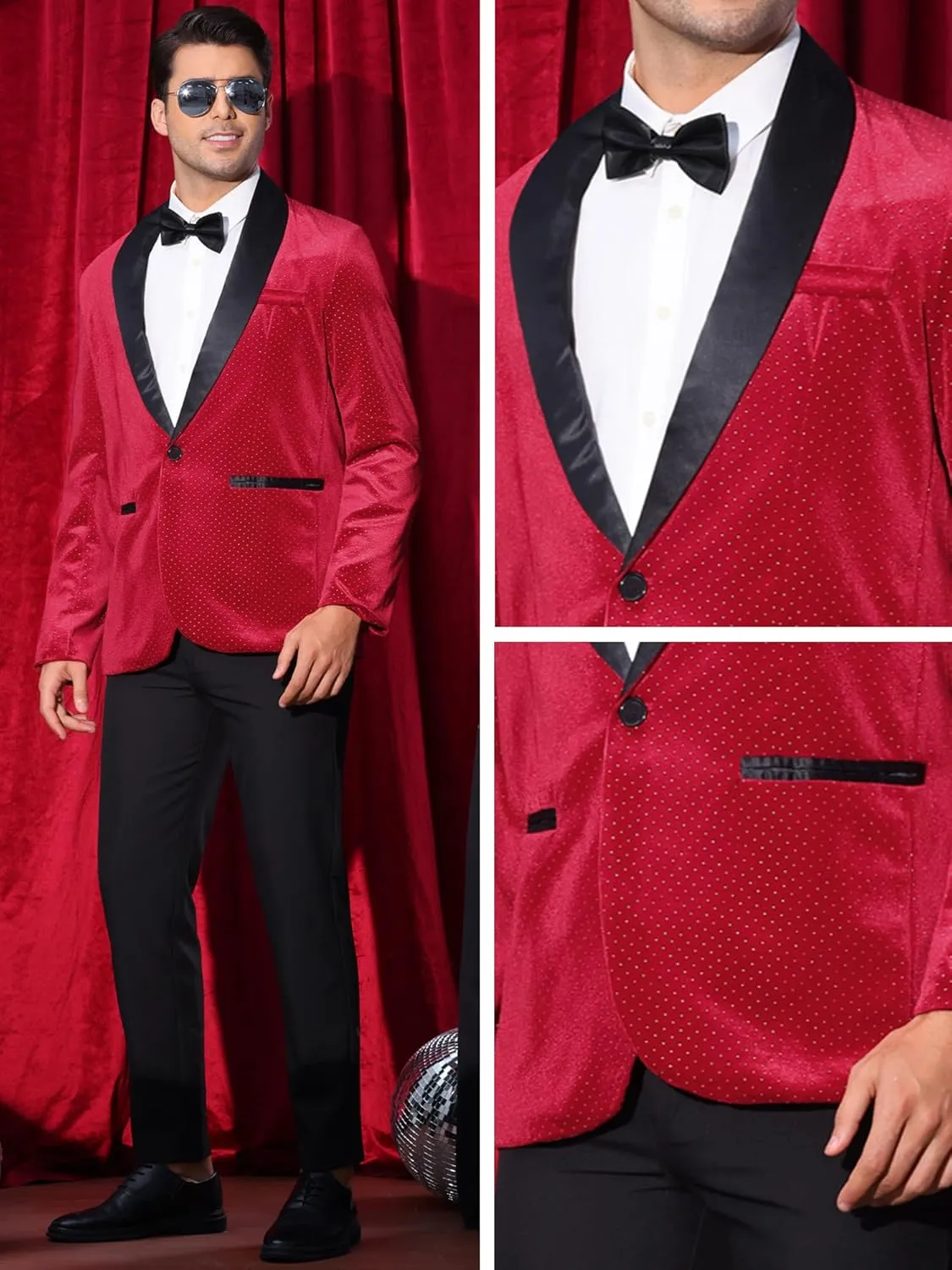 Lars Amadeus Sparkly Blazer for Men's Glitter Diamond Tuxedo Jacket Wedding Rhinestone Shiny Sports Coat