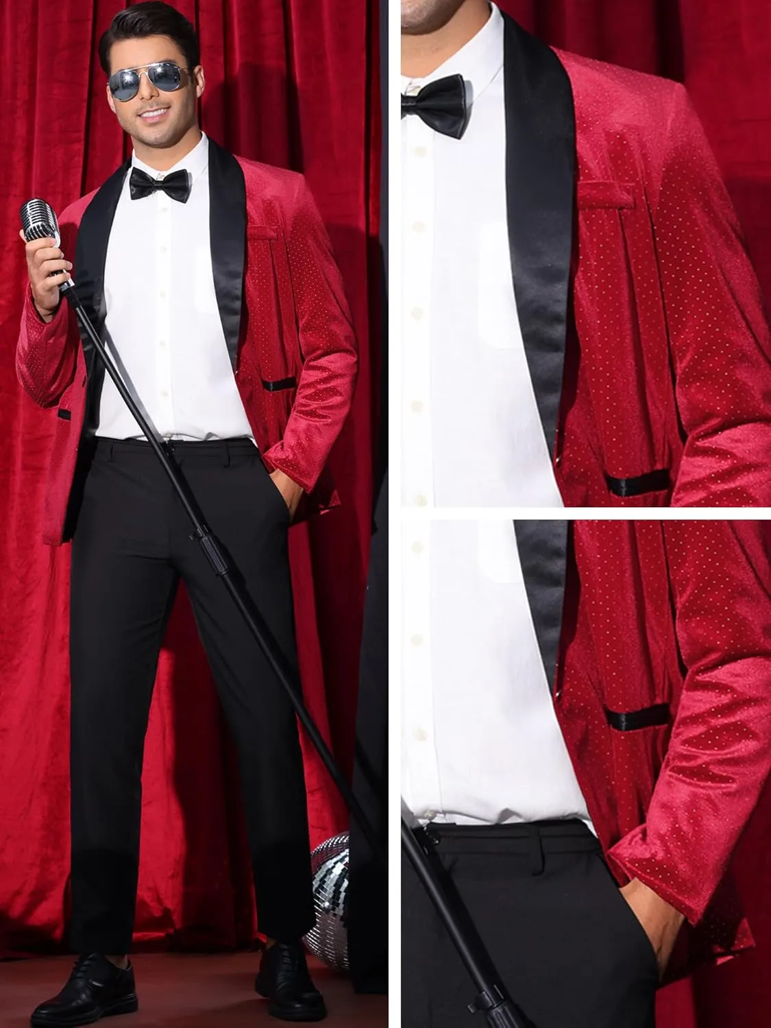 Lars Amadeus Sparkly Blazer for Men's Glitter Diamond Tuxedo Jacket Wedding Rhinestone Shiny Sports Coat