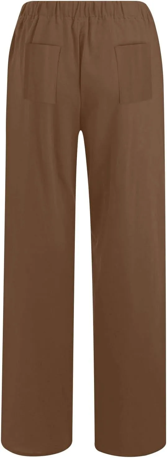 Lastesso Palazzo Pants for Women Casual Lightweight Linen Cotton Outfits with Pockets Soft High Waist Summer Lounge Trousers