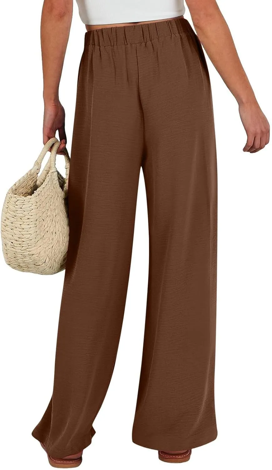 Lastesso Wide Leg Pants Woman Comfy High Waisted Lightweight Lounge Clothes with Pockets Soft Palazzo Flowy Summer Trousers