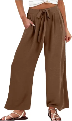 Lastesso Wide Leg Pants Woman Comfy High Waisted Lightweight Lounge Clothes with Pockets Soft Palazzo Flowy Summer Trousers