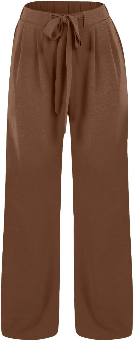 Lastesso Wide Leg Pants Woman Comfy High Waisted Lightweight Lounge Clothes with Pockets Soft Palazzo Flowy Summer Trousers