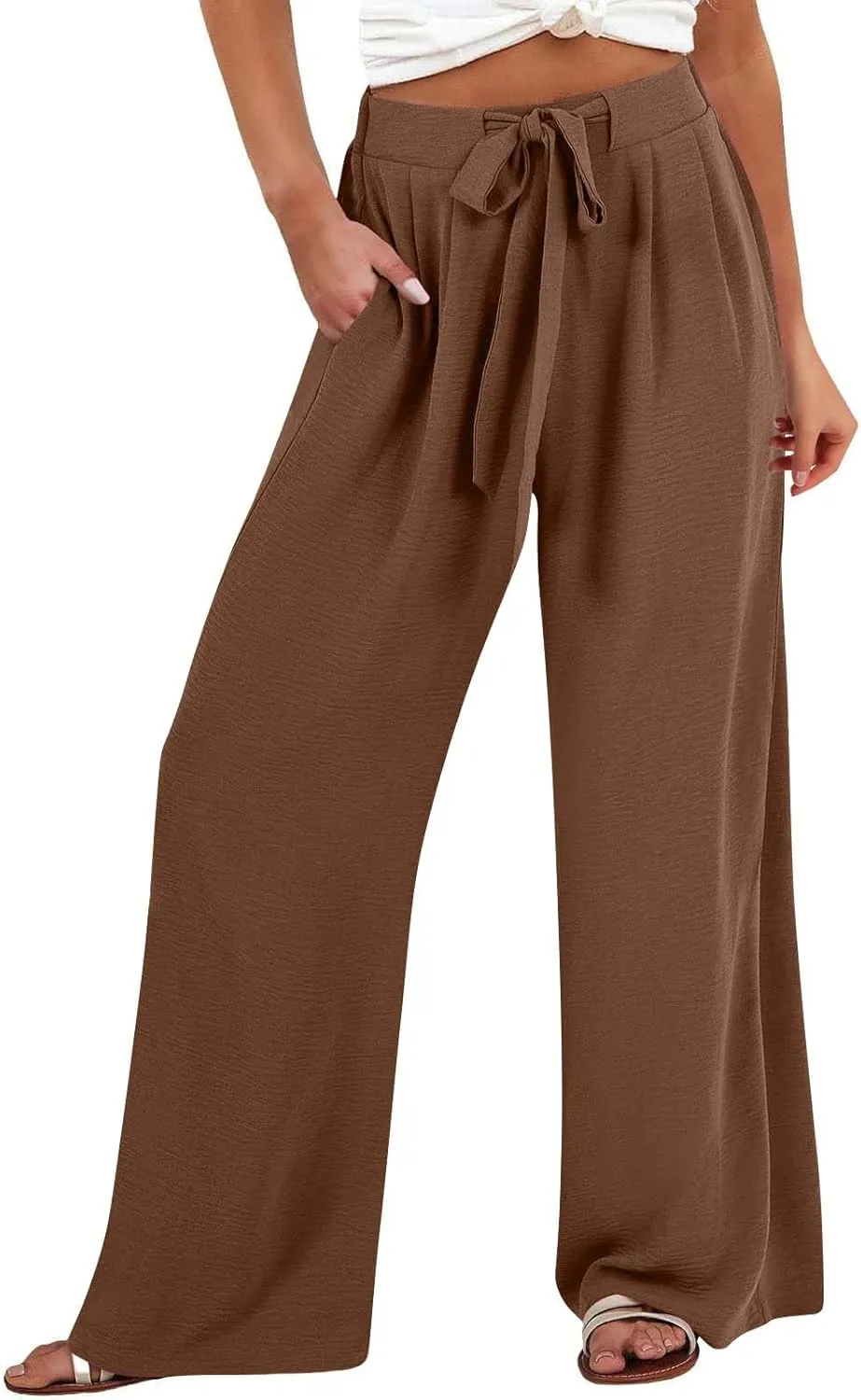 Lastesso Wide Leg Pants Woman Comfy High Waisted Lightweight Lounge Clothes with Pockets Soft Palazzo Flowy Summer Trousers