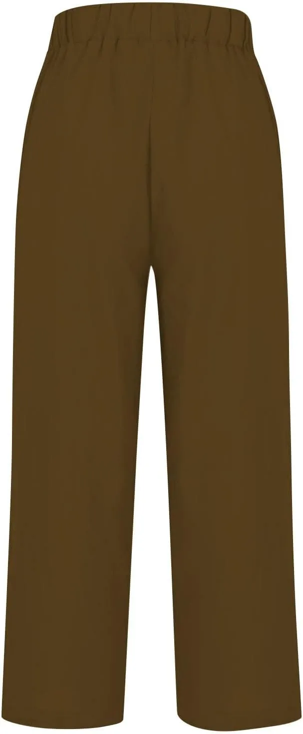 LCMTWX Women Linen Pants Solid Elastic Pants Long Drawstring Linen Women Waist Cotton Casual Pants High Waisted Trousers