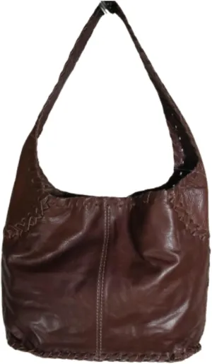 Leather Hobo Shoulder Bag, Brown, Whipstitch Detail
