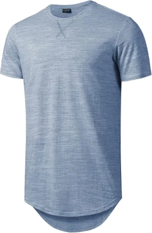 LETAOTAO Mens Hipster Longline T-Shirt Drop Cut Scallop Long Tail Slim Fit Bodybuilding Gym Muscle Workout Tee