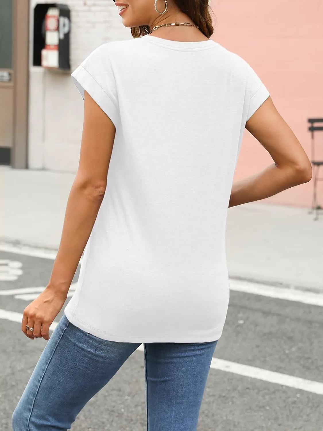 LILLUSORY Womens Casual Summer Tops Cap Sleeve Spring T Shirts Business Dressy Basic Tee Trendy Fashion Clothes 2025