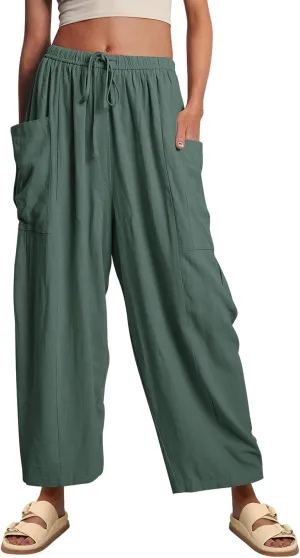 LILLUSORY Womens Linen Wide Leg Pants 2025 Casual Loose Lightweigt Beach Palazzo Harem Pants