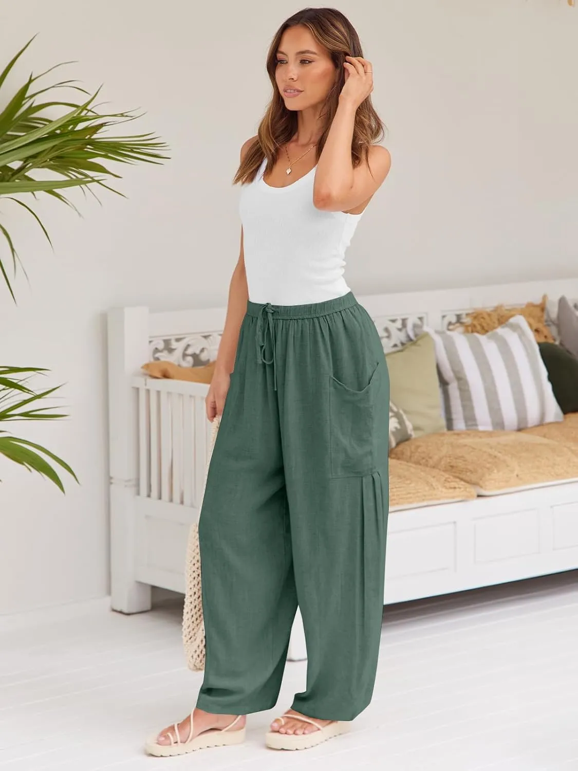 LILLUSORY Womens Linen Wide Leg Pants 2025 Casual Loose Lightweigt Beach Palazzo Harem Pants