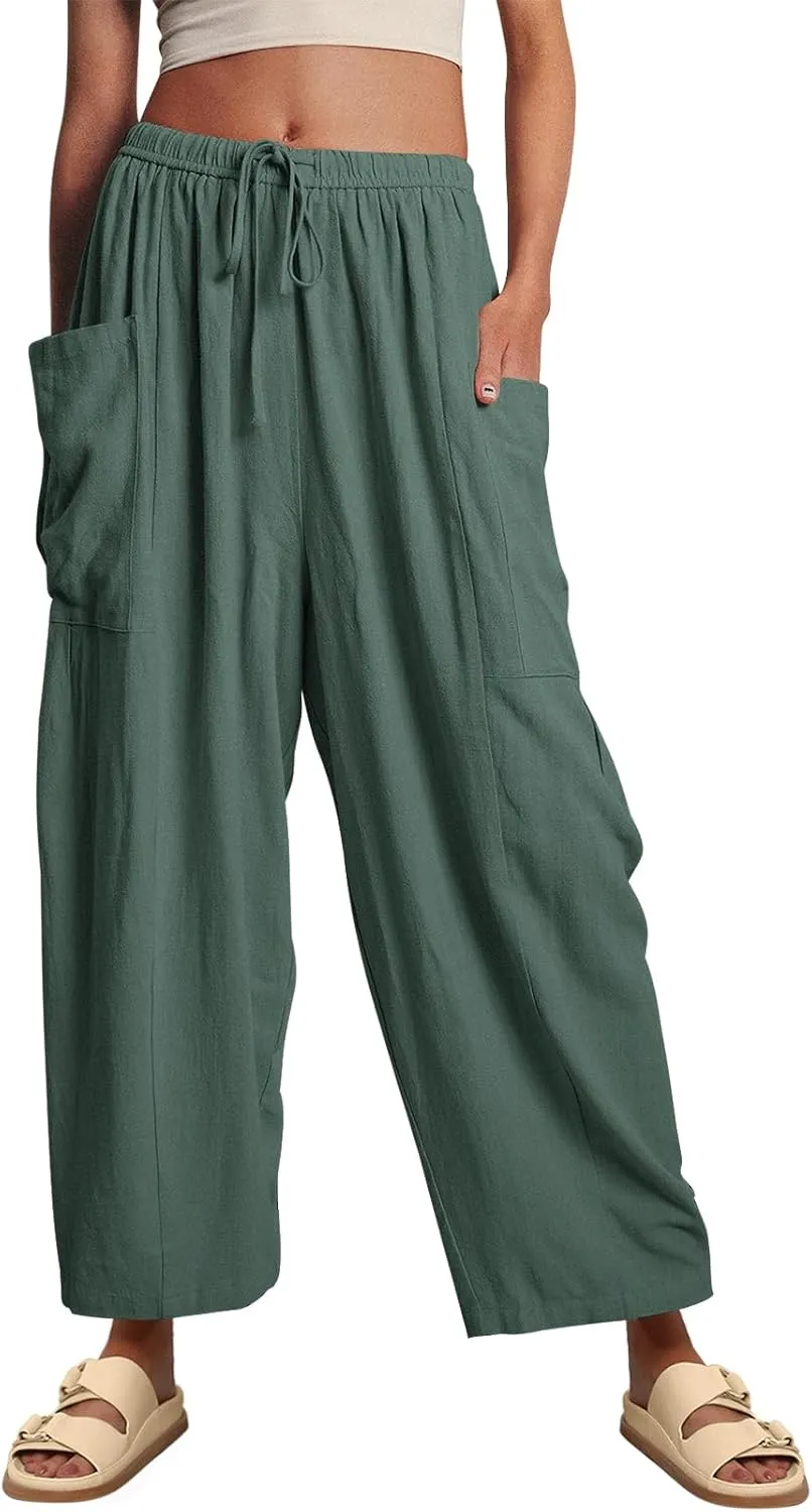 LILLUSORY Womens Linen Wide Leg Pants 2025 Casual Loose Lightweigt Beach Palazzo Harem Pants