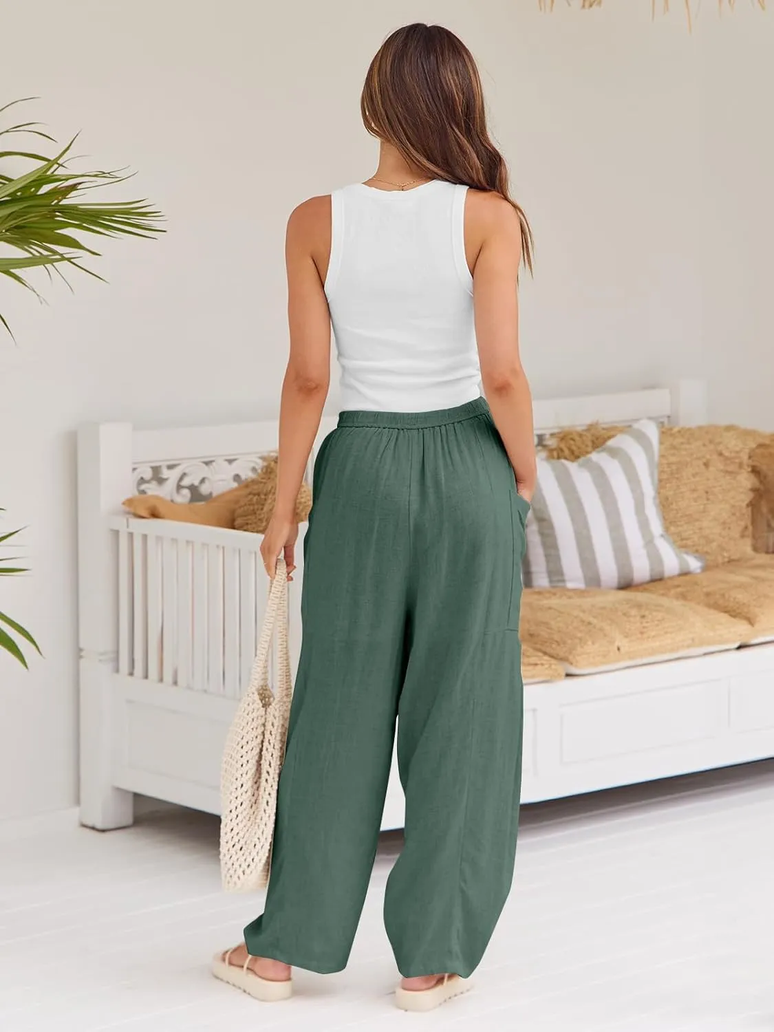LILLUSORY Womens Linen Wide Leg Pants 2025 Casual Loose Lightweigt Beach Palazzo Harem Pants