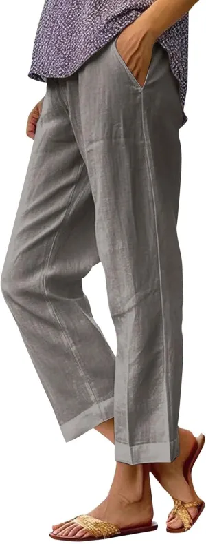 Linen Drawstring Pants Women Lounge Casual Lightweight Dressy Vacation Petite Trousers for Women