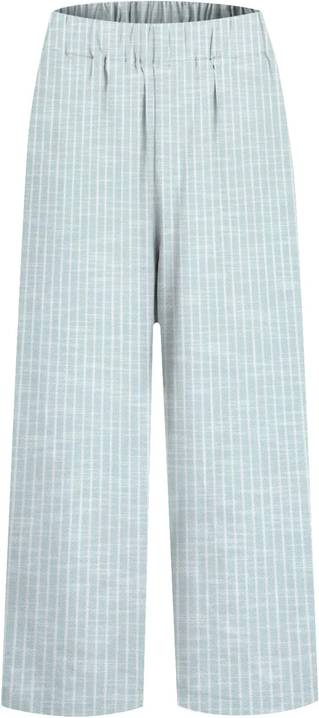 Linen Pants for Women 2025 Summer High Waist Elastic Straight Leg Pant Casual Lounge Loose Lightweight Beach Trousers