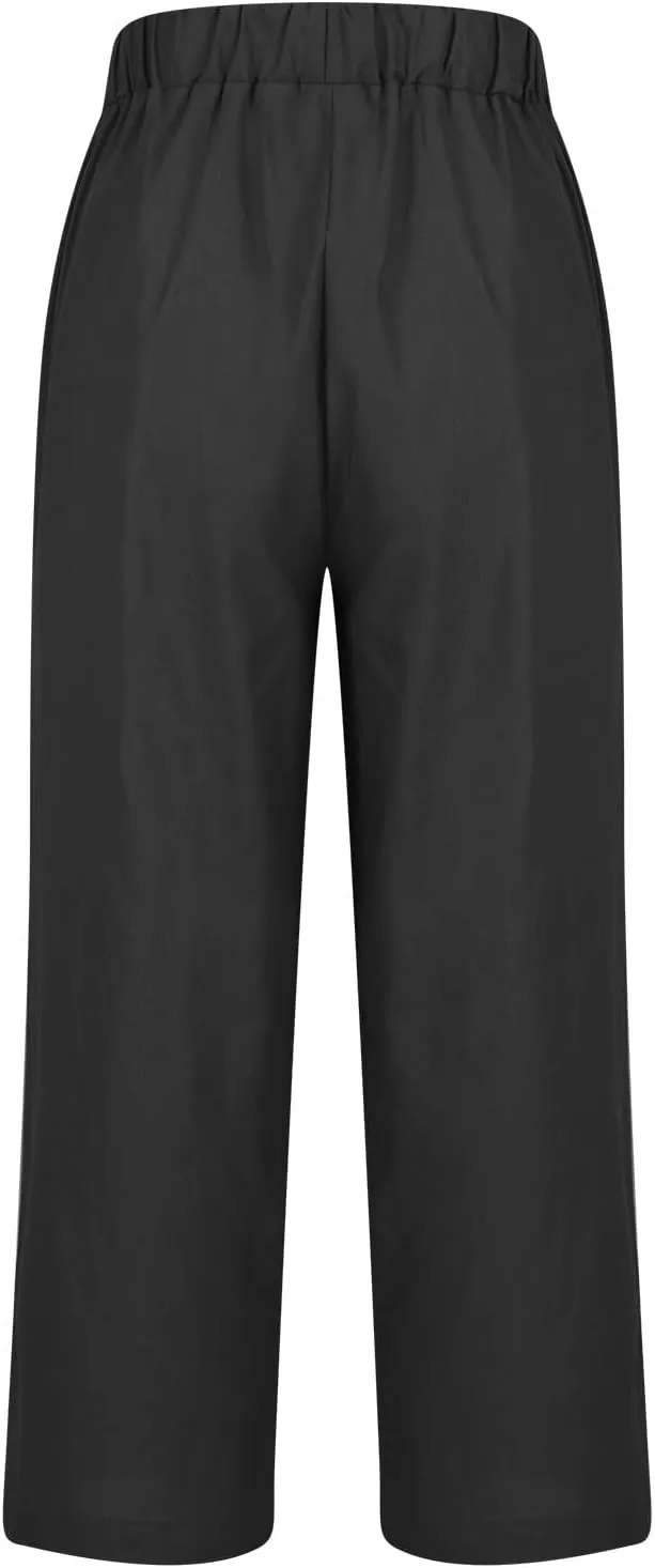 Linen Pants Women 2024 Summer High Waisted Cropped Lounge Pants Comty Causal Solid Trousers with Pockets