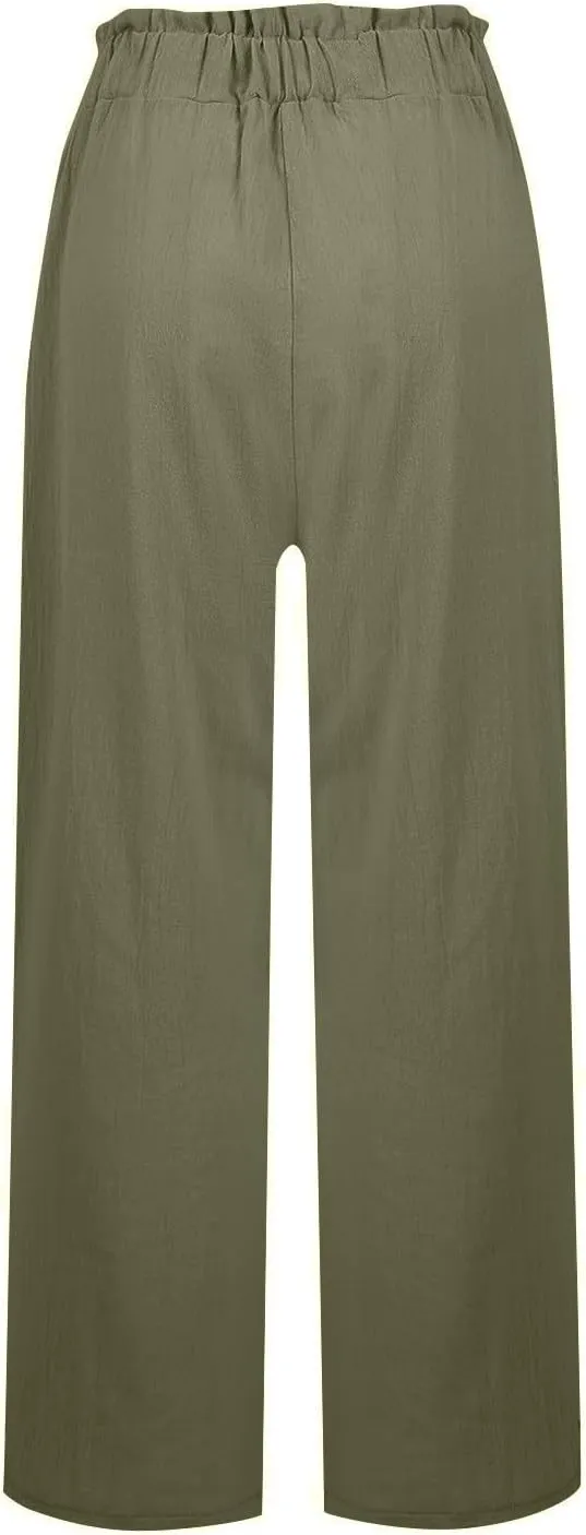 Linen Pants Women Plus Size Summer Casual Loose Flowy High Waited Beach Pants Trendy Summer Outfits with Pockets