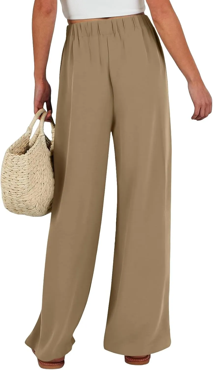Linen Pants Women Wide Leg High Waisted Palazzo Pant Casual Business Flowy Summer Beach Vacation Trousers with Pocket