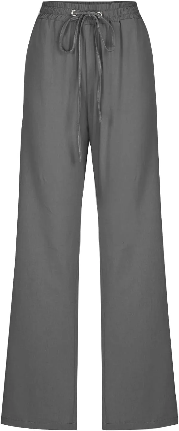 Linen Pants Womens Cotton Linen Straight Leg Lightweight Pant Summer Trouser Plus Size Women Loose Fit Slacks Trousers