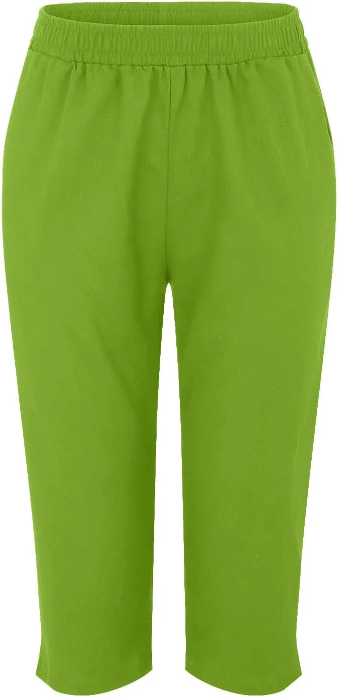 Linen Pants Women,Summer Capri Casual Drawstring Elastic Waist,Straight Wide Leg Pants Cotton Trousers with Pocket