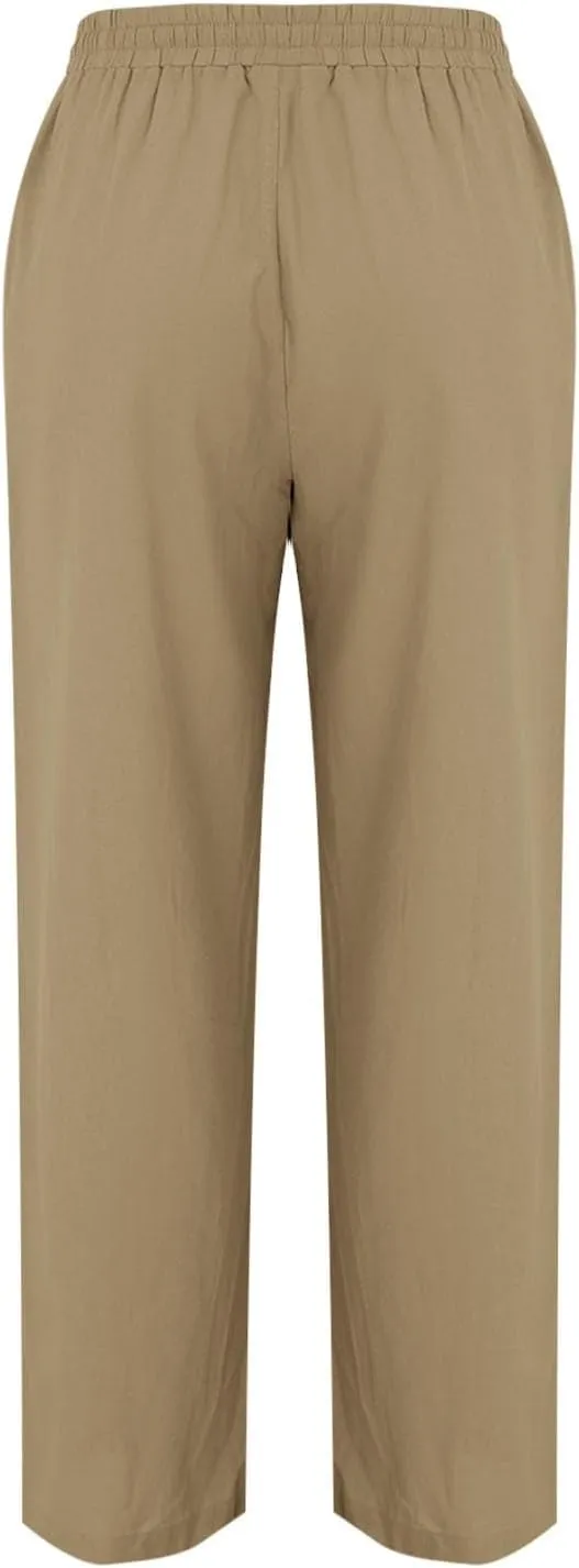 Linen Summer Pants Women Trouser Pant Cotton Blend Drawstring Elastic Waist Pocket Long Linen Pants Women Straight Leg