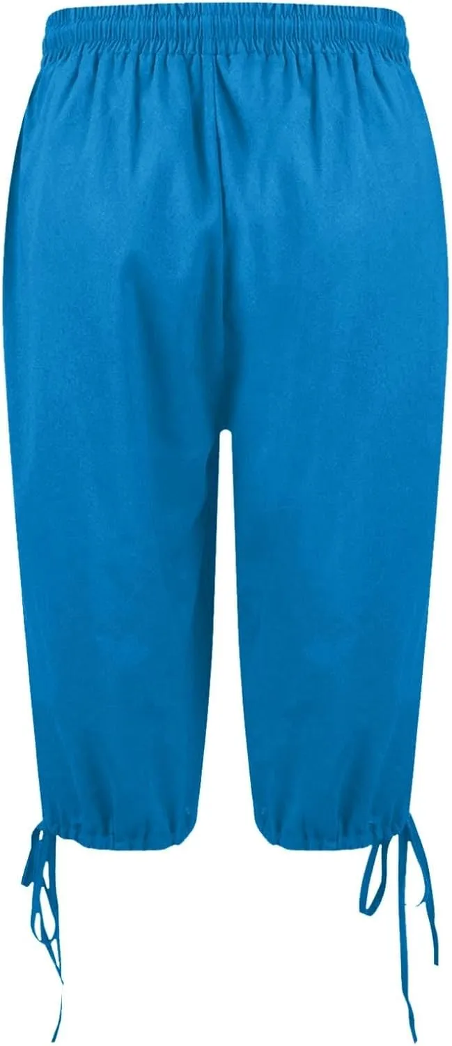 Linen Trousers for Women Solid Color Casual Side Lace Summer Drawstring Pants with Pocket for Beach Vacations