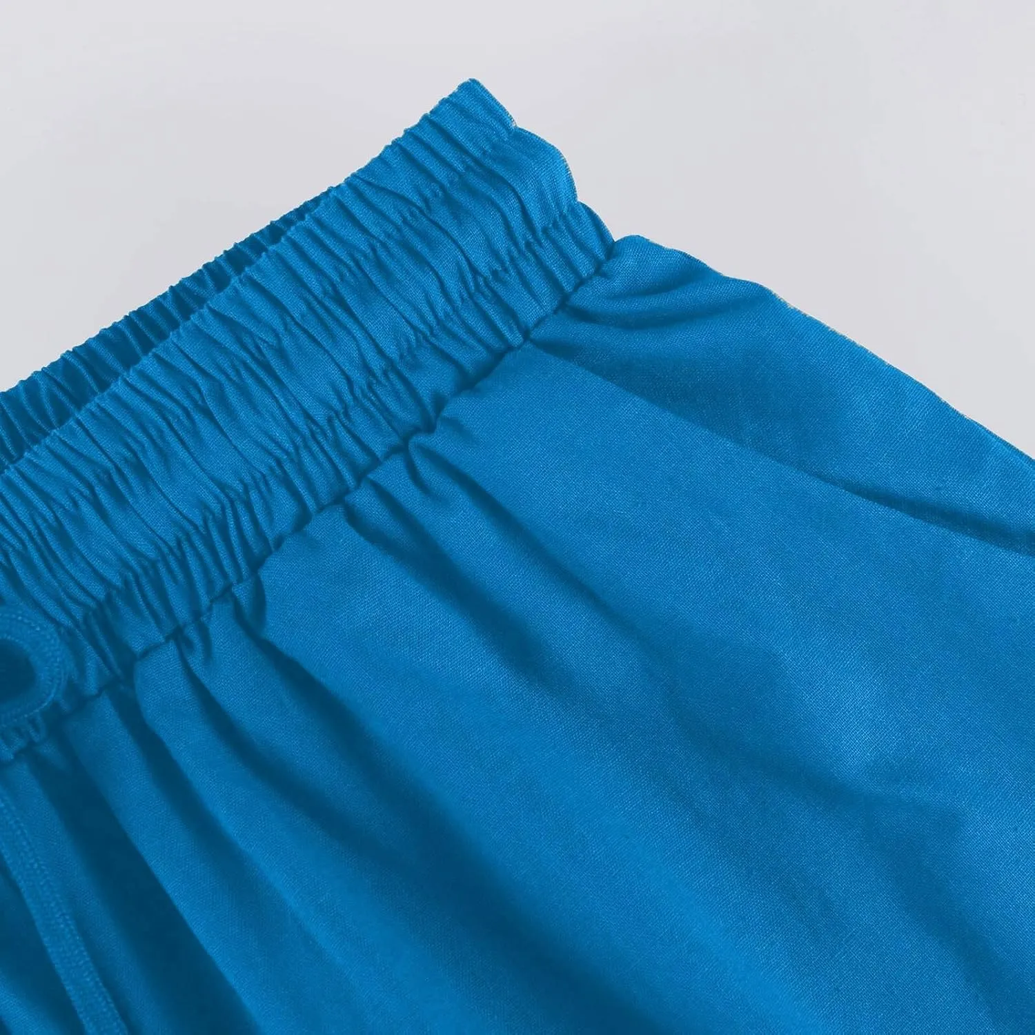 Linen Trousers for Women Solid Color Casual Side Lace Summer Drawstring Pants with Pocket for Beach Vacations