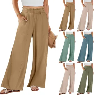 Linen Wide Leg Pants for Women Dressy High Waisted Palazzo Pants Casual Summer Comfy Work Pants Slacks with Pockets