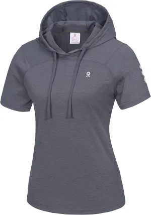 Little Donkey Andy Women's Short Sleeve Quick Dry T-Shirt with Hood Sun Protection Workout Stretch Basic Tops Tee