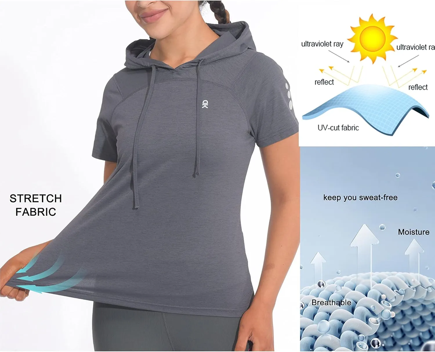 Little Donkey Andy Women's Short Sleeve Quick Dry T-Shirt with Hood Sun Protection Workout Stretch Basic Tops Tee