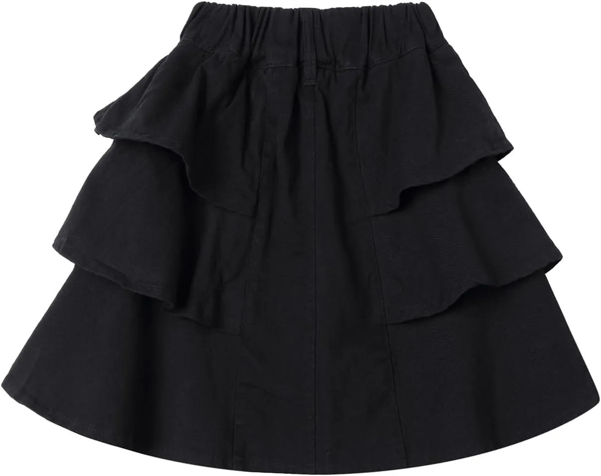 LittleSpring Girls Twill Jean Skirts Cotton Pleated Ruffle Skorts