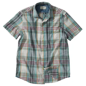 Livingstone's Classic Madras Plaid Short Sleeve Shirt - Lunar Rock Blue Tan