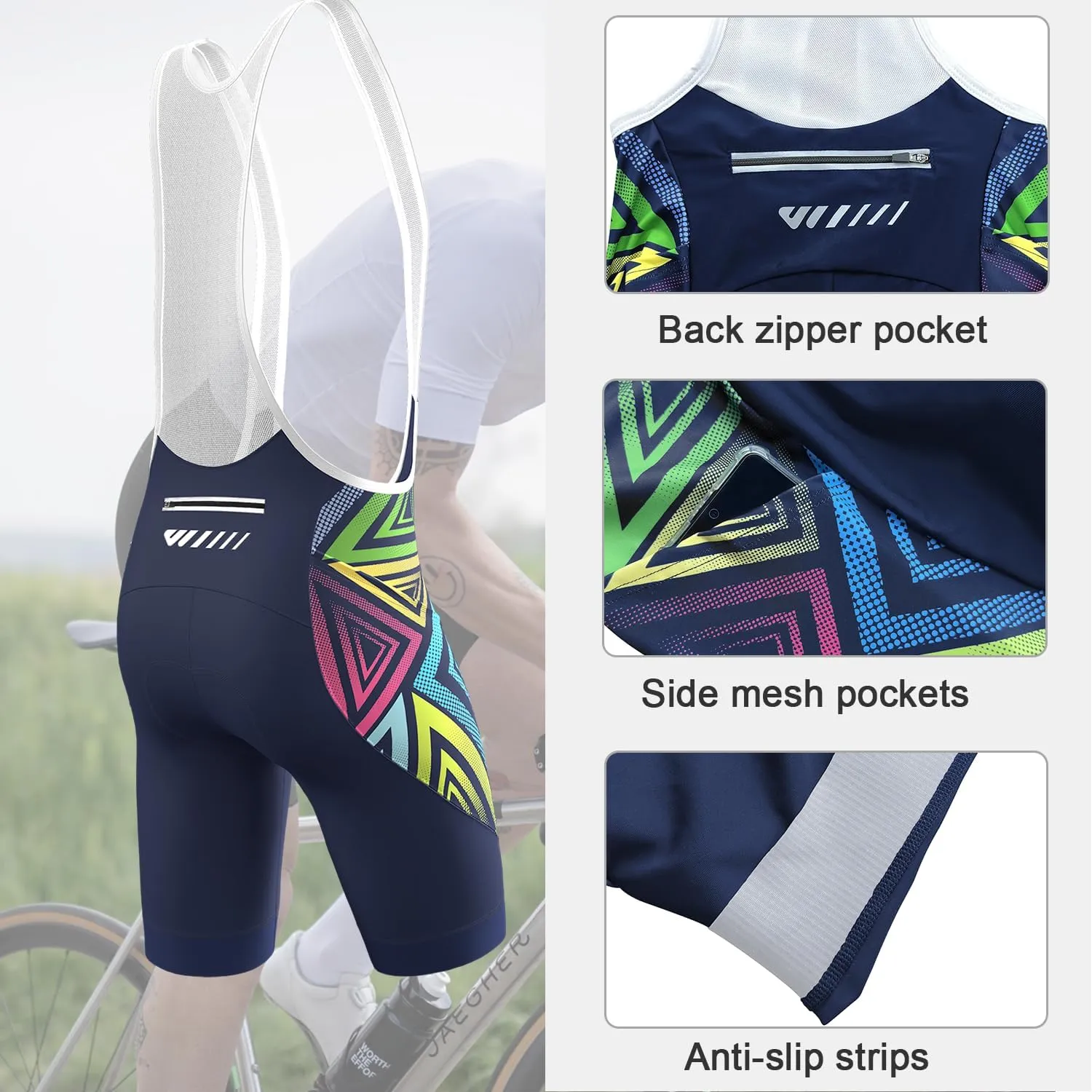 Logas Cycling Bib Shorts Men Cycling Shorts with Shoulder Straps Bike Biking Bibs with 4D Padding Breathable Quick-Dry