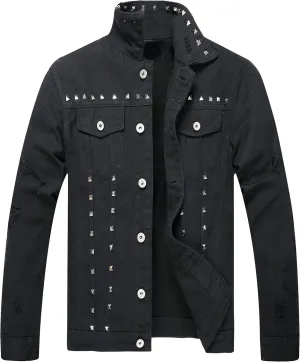 LZLER Men's Denim Jackets Distressed Destroyed Classic Vintage Slim Fit Ripped 2024 Fashion Trendy Trucker Jean Jackets