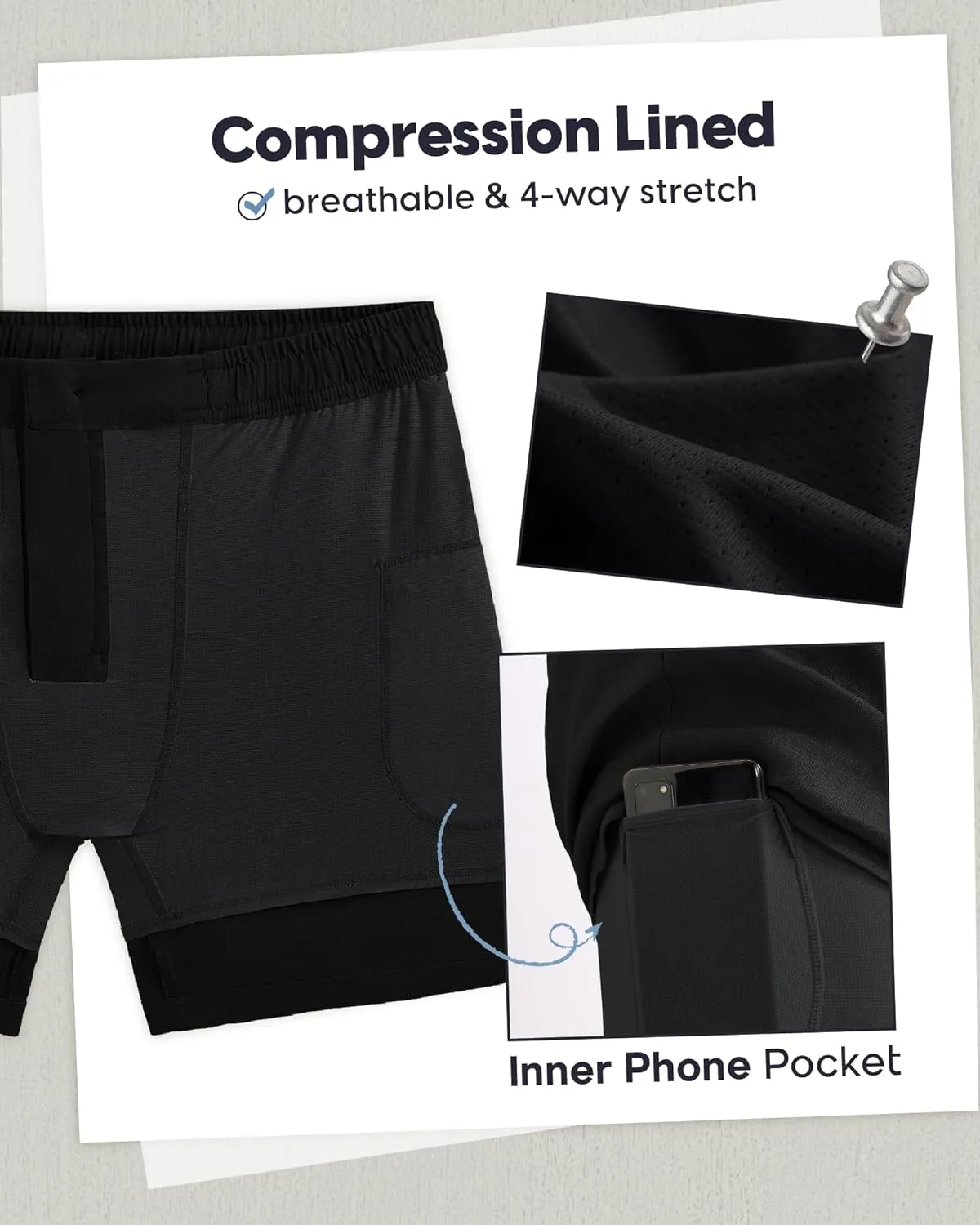 maamgic Mens Casual Linen Shorts 5/7 Inch Elastic Waist Drawstring Summer 2 in 1 Beach Shorts with Pockets