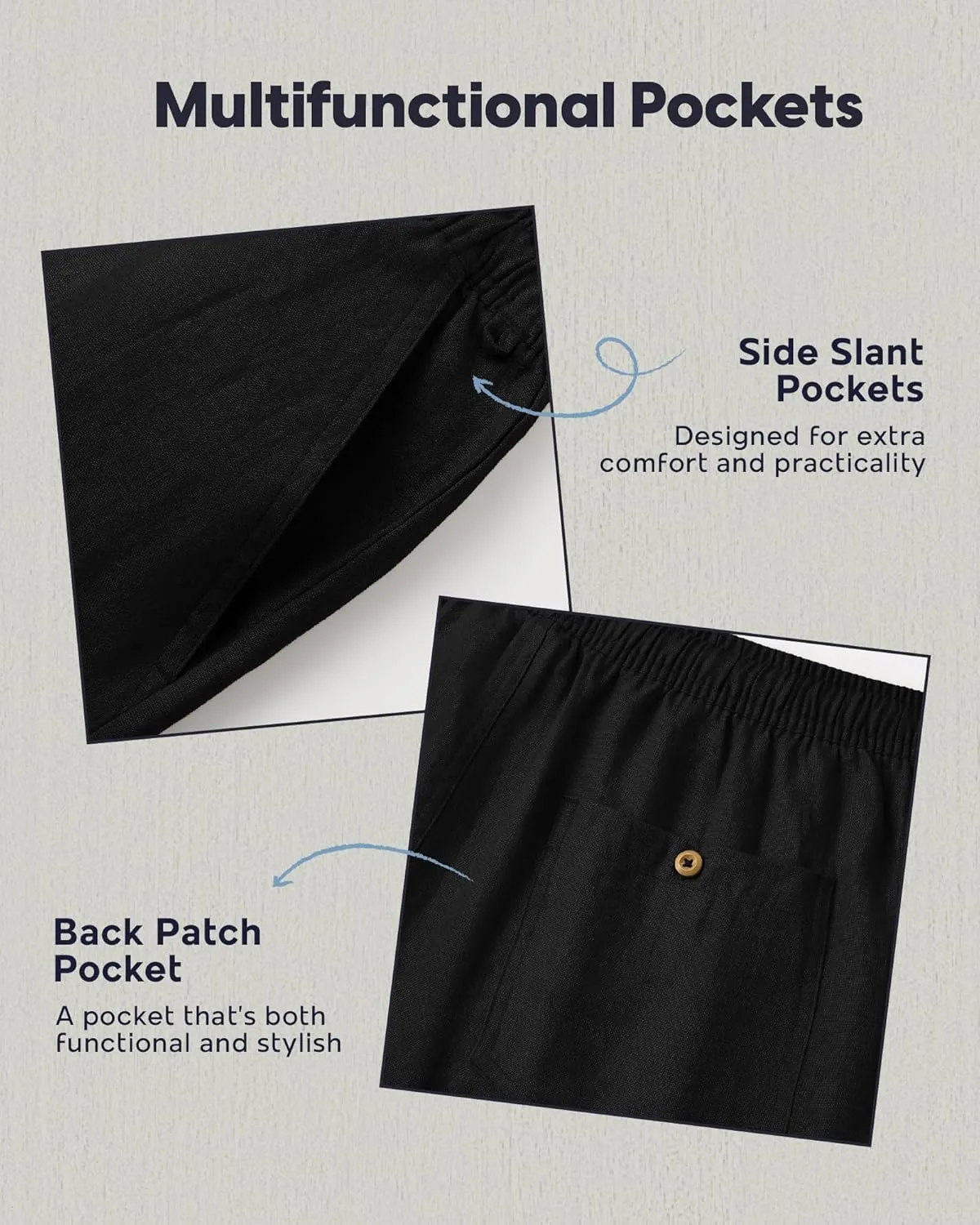 maamgic Mens Casual Linen Shorts 5/7 Inch Elastic Waist Drawstring Summer 2 in 1 Beach Shorts with Pockets