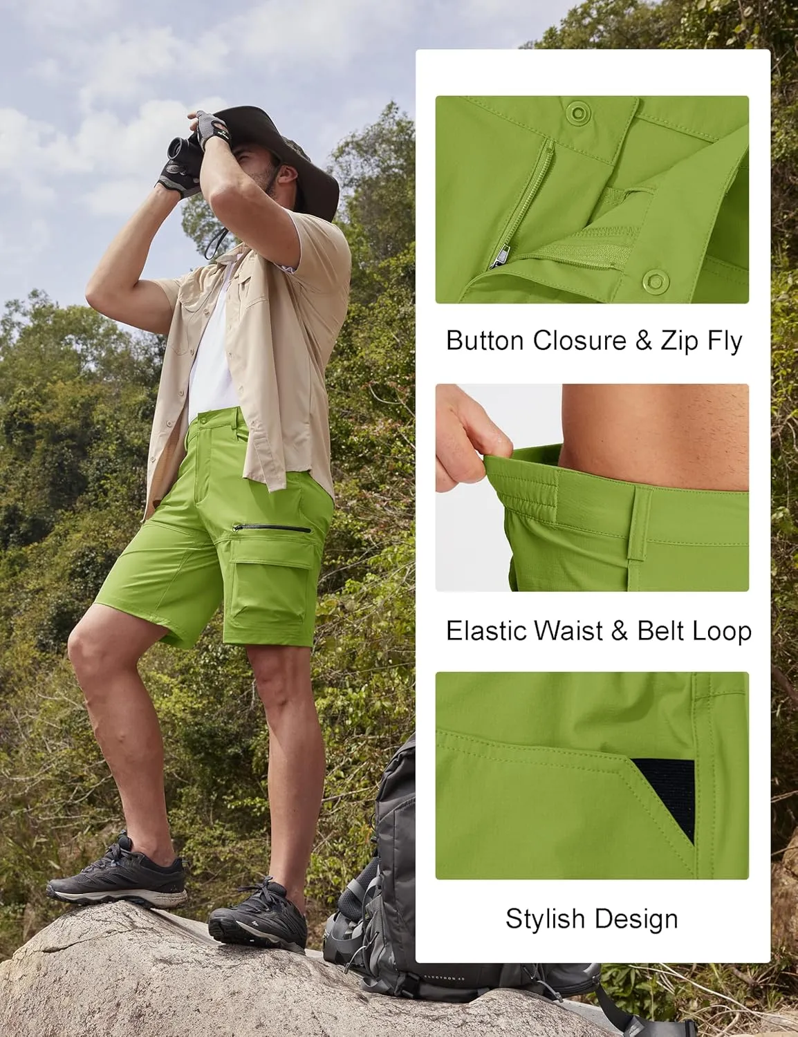 MAGCOMSEN Men's Hiking Cargo Shorts 9" Quick Dry Lightweight Summer Casual Shorts for Men Work Golf Outdoor 5 Pockets